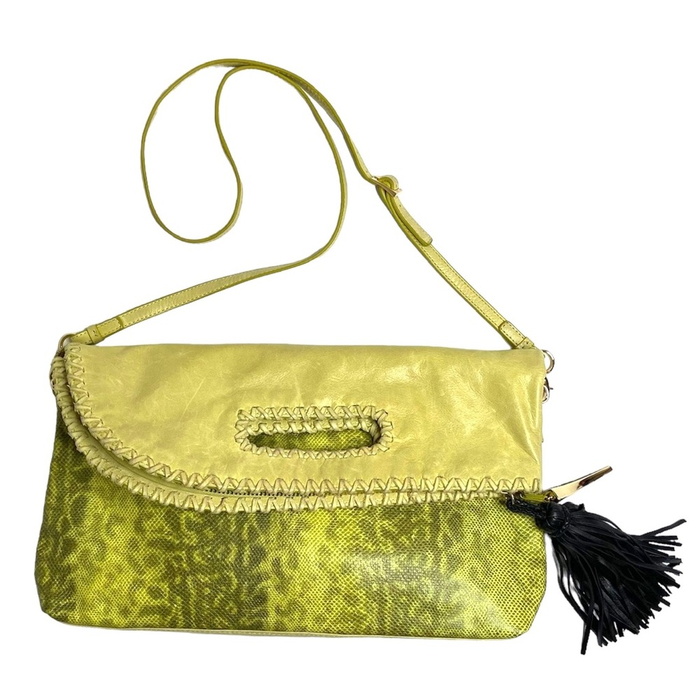VINCE CAMUTO Green and Black Snakeskin Print Leather Bag